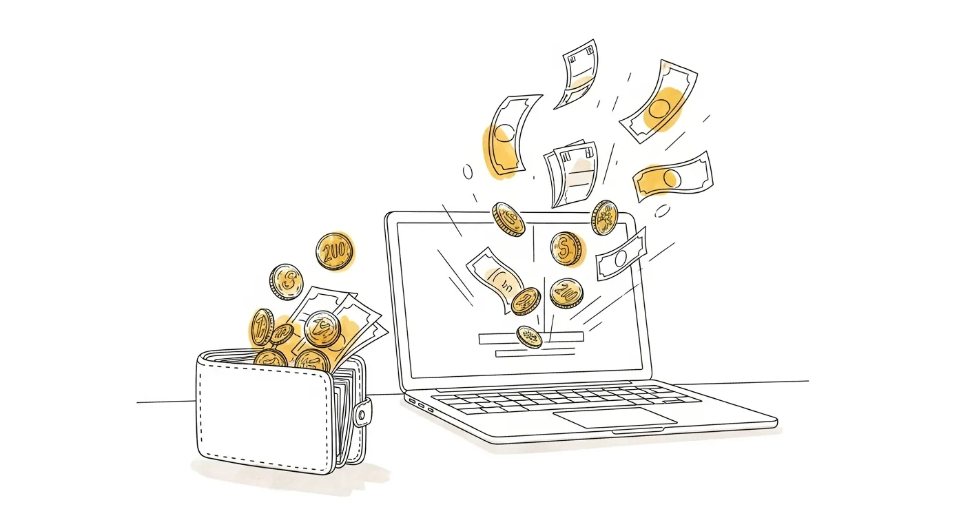 Geld dat in een laptop verdwijnt, afhankelijk van advertenties